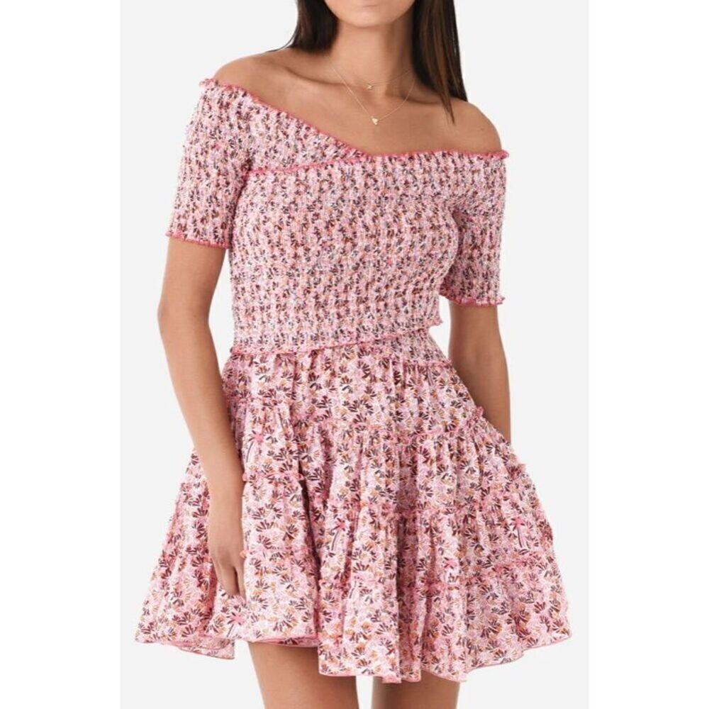 Poupette St Barth Mini Dress Womens Size Extra Small Off‎ Shoulder Pink NWT